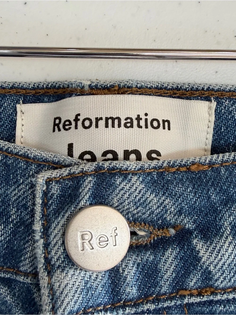Reformation Women's High Rise Raw Frayed hem Straight Blue Jeans